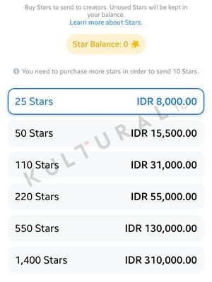 100 Star Facebook berapa rupiah?